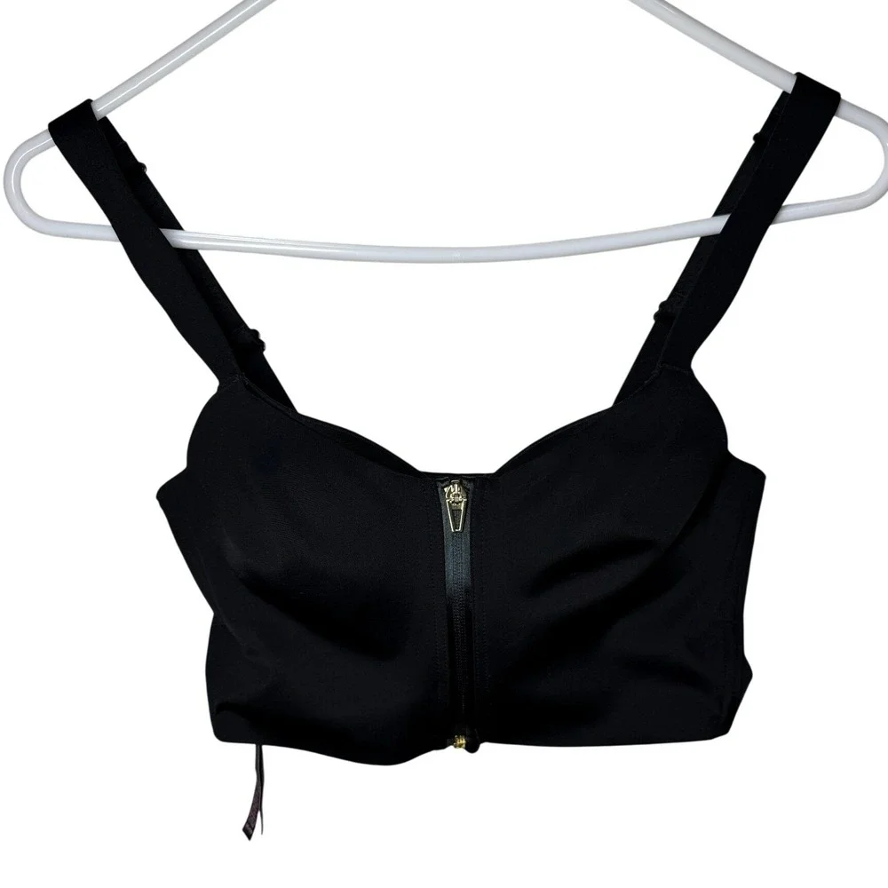 Victorias Secret Front Close Sport Bra Black Gold Zip Adjustable Straps 32C‎